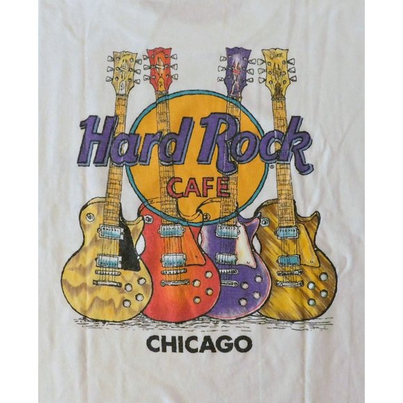 Hard Rock Cafe Chicago Tee Shirt XL White Guitars Short Sleeve Illinois Cotton - Picture 6 of 7